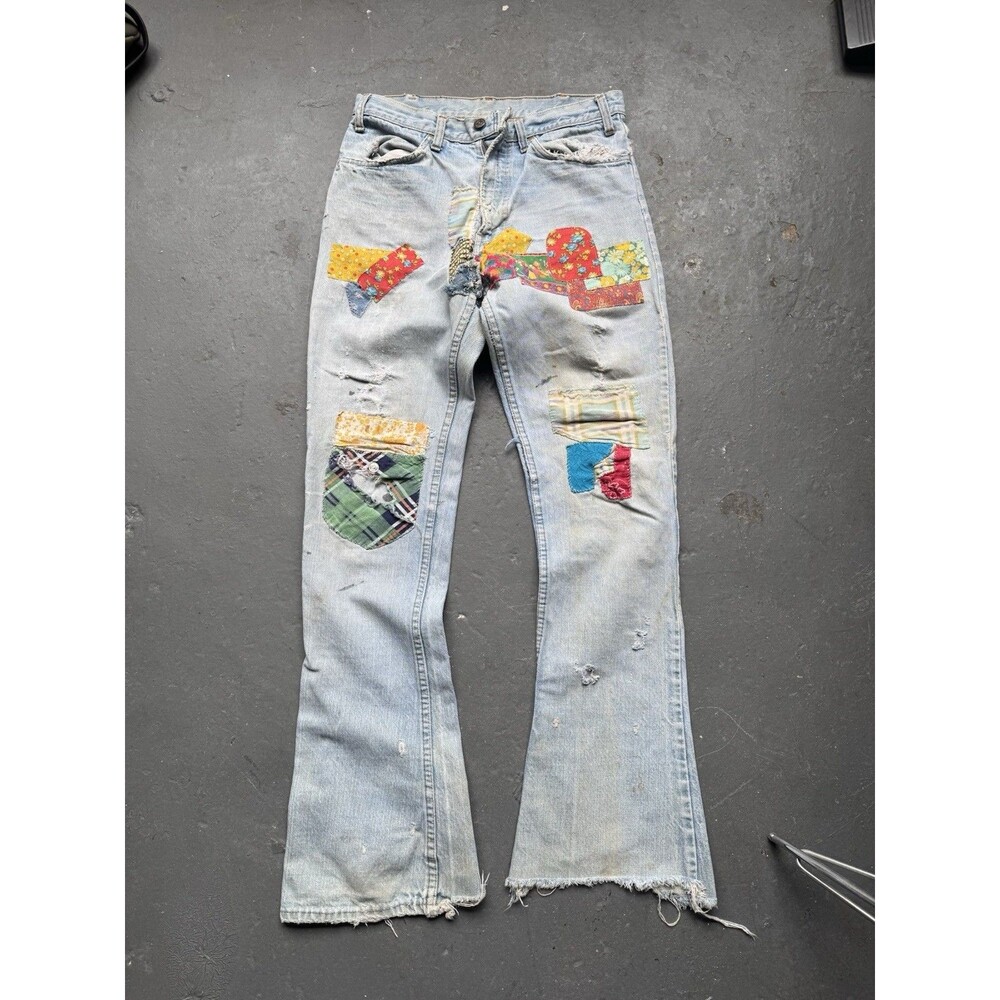 VTG 60s Levi’s Big E 646 Denim Patchwork Hippie Jeans Orange Tab 31x33 Flare
